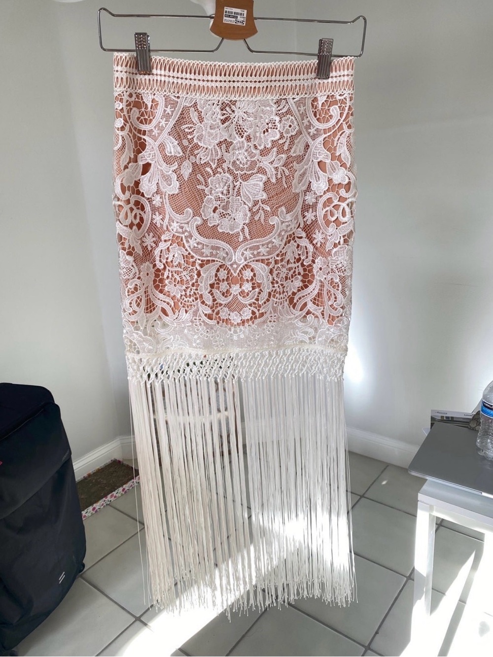 Vintage Boho Lace Fringe Midi Skirt with Tassels (Size S/M) - New